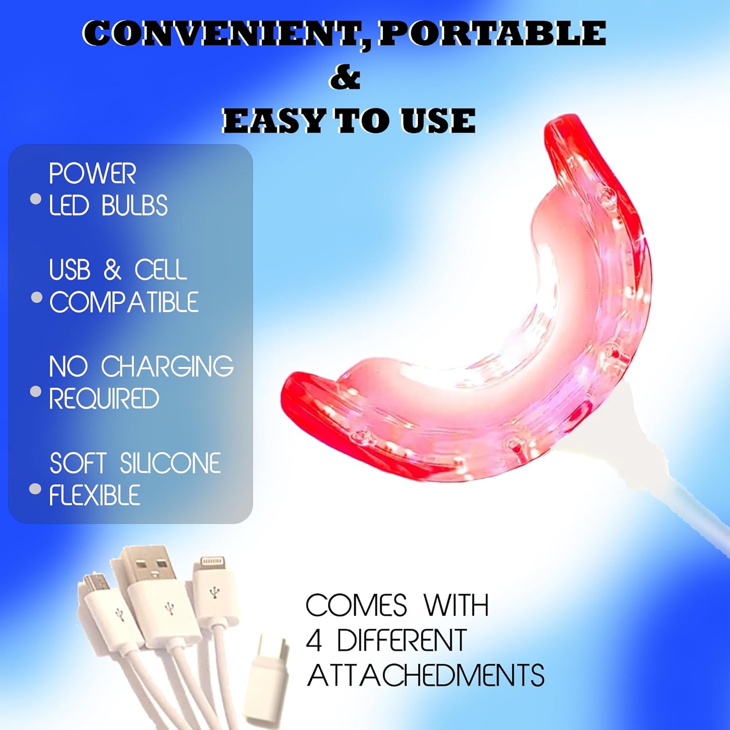 Red Light Oral Device - Advanced Gum Therapy and Toothache Relief Solution - with 16 LED Lights. Includes USB and Android Adapters for Convenient Use