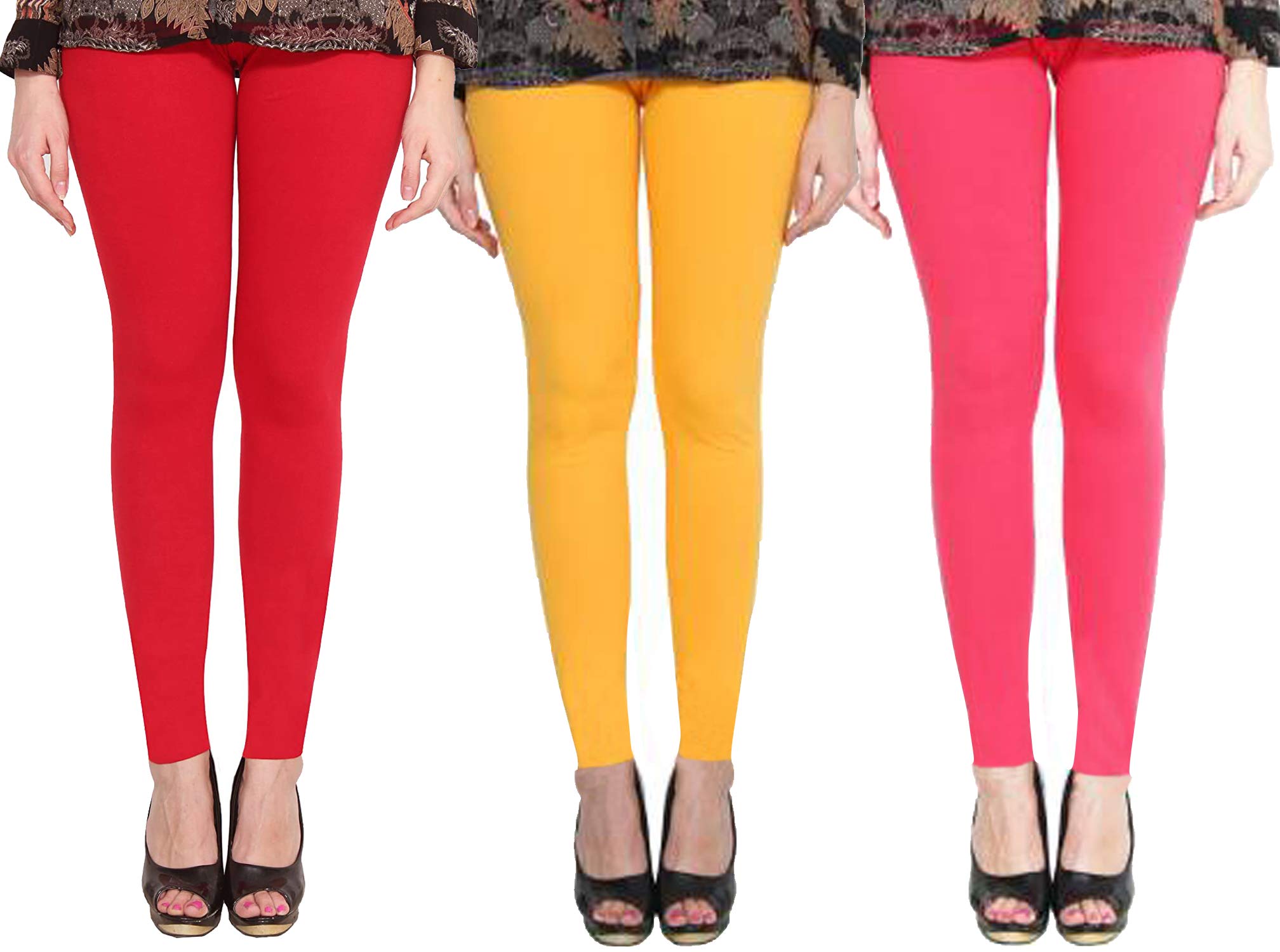 clarita Premium_Cotton Lycra_Ankle Length Leggings_For Women/Girls/Ladies_Combo Pack of 3_(Red, Dark Yellow & Carrot Pink)-picture-16