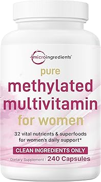 Micro Ingredients Pure Methylated Multivitamin for Women, 240 Capsules | 32-in-1 Formula with Vitamin B, C, D + Iron, Methylfolate & More | Supports Women s Daily Wellness | Filler Free, Non-GMO