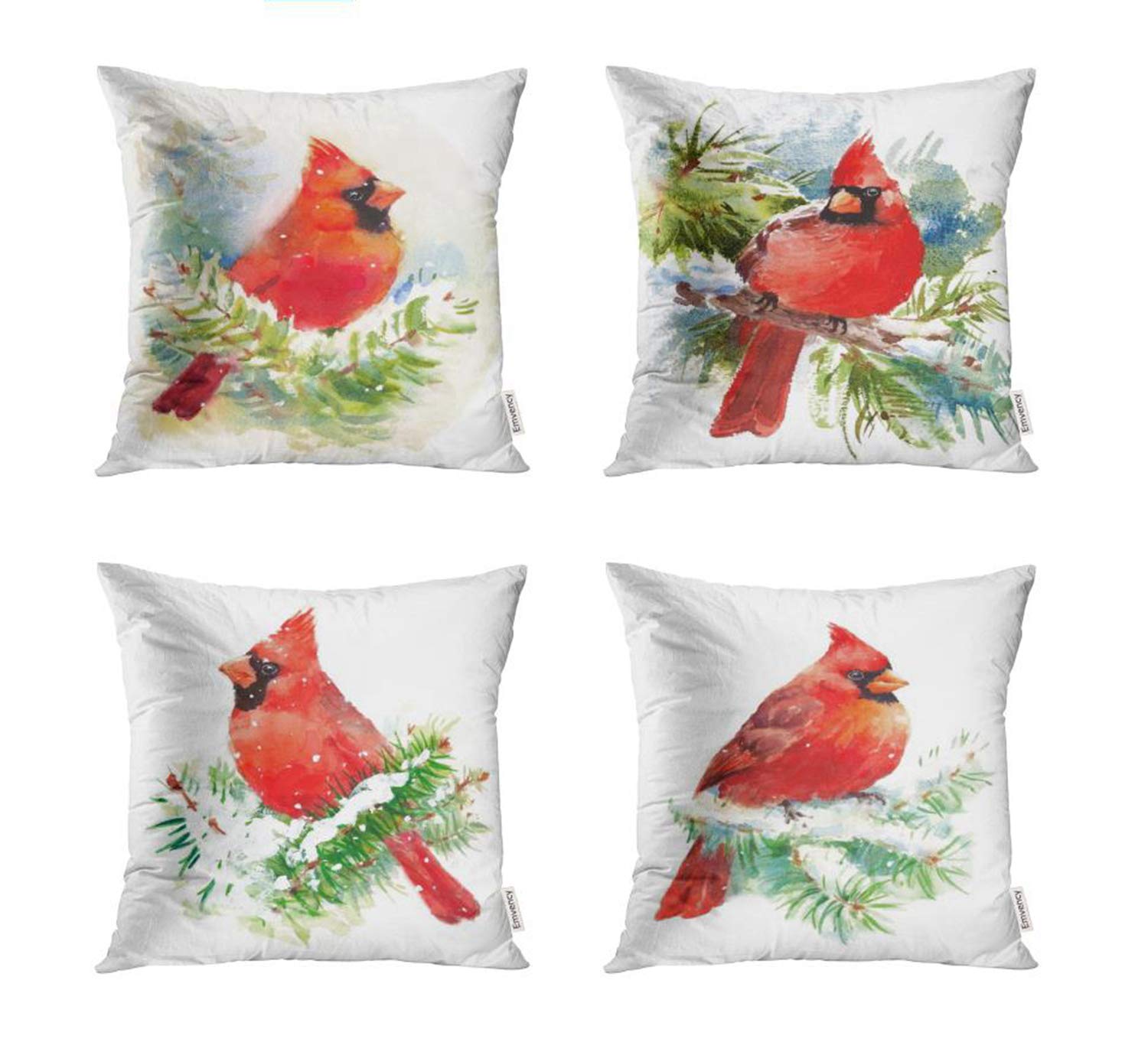 Semtomn Set of 4 Throw Pillow Covers 18x18 InchBlue Watercolor Composition of Pink Flowers Rosehip Autumn Pumpkin Home Decor Cushion Covers Square Pillowcases for Sofa Bed 18x18inches Purple