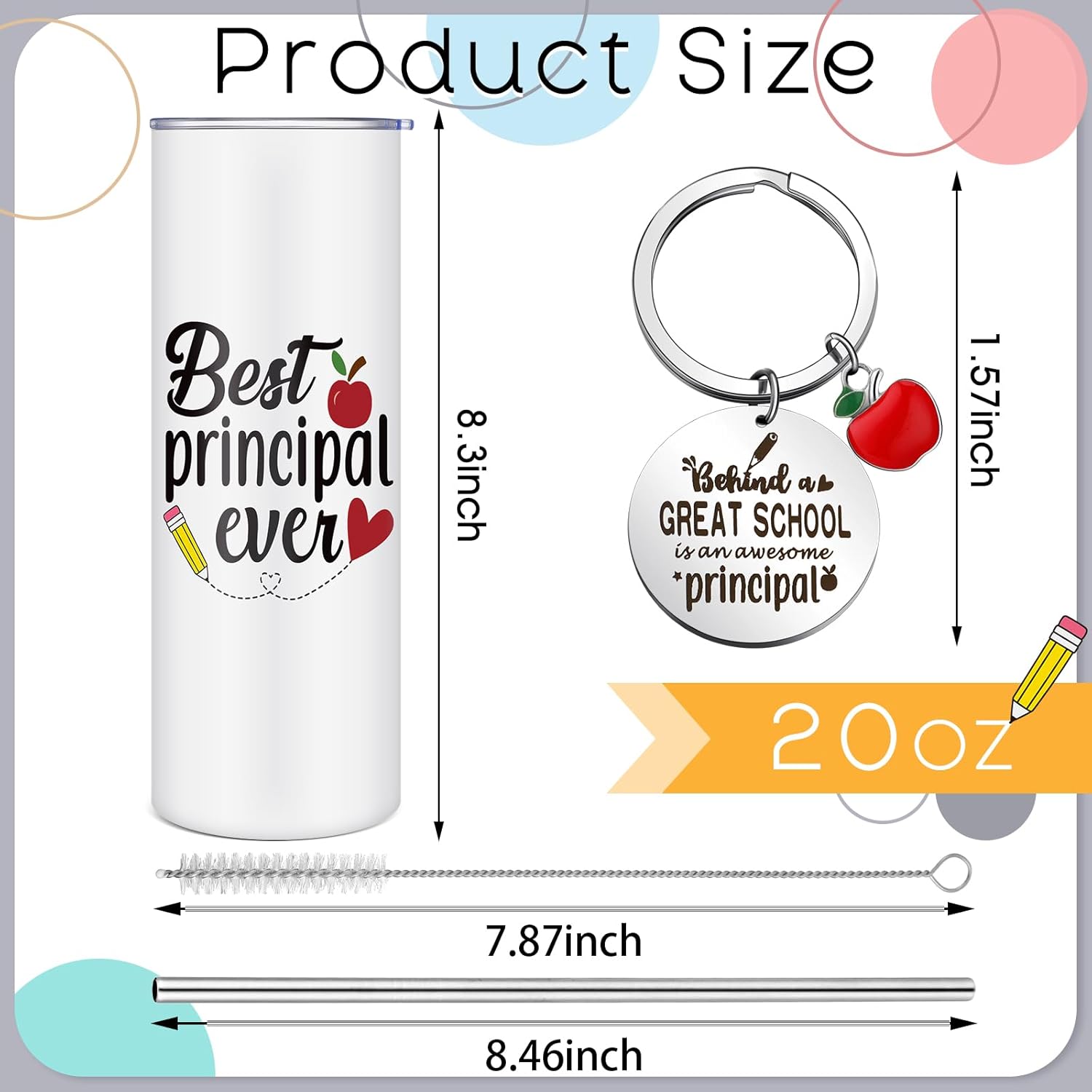 Tioncy Principal Appreciation Gifts for Women Men, 20oz Tumbler with Lid and Straw Stainless Steel Keychain Gifts for Principal Day, Graduations, Birthday, Retirement - Image 2