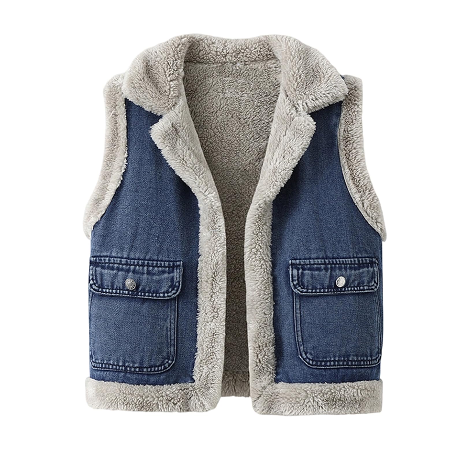 Damska kamizelka denim Sherpa na zimę, ocieplana polarową podszewką, bezrękawnik jeansowy na przód, kamizelka