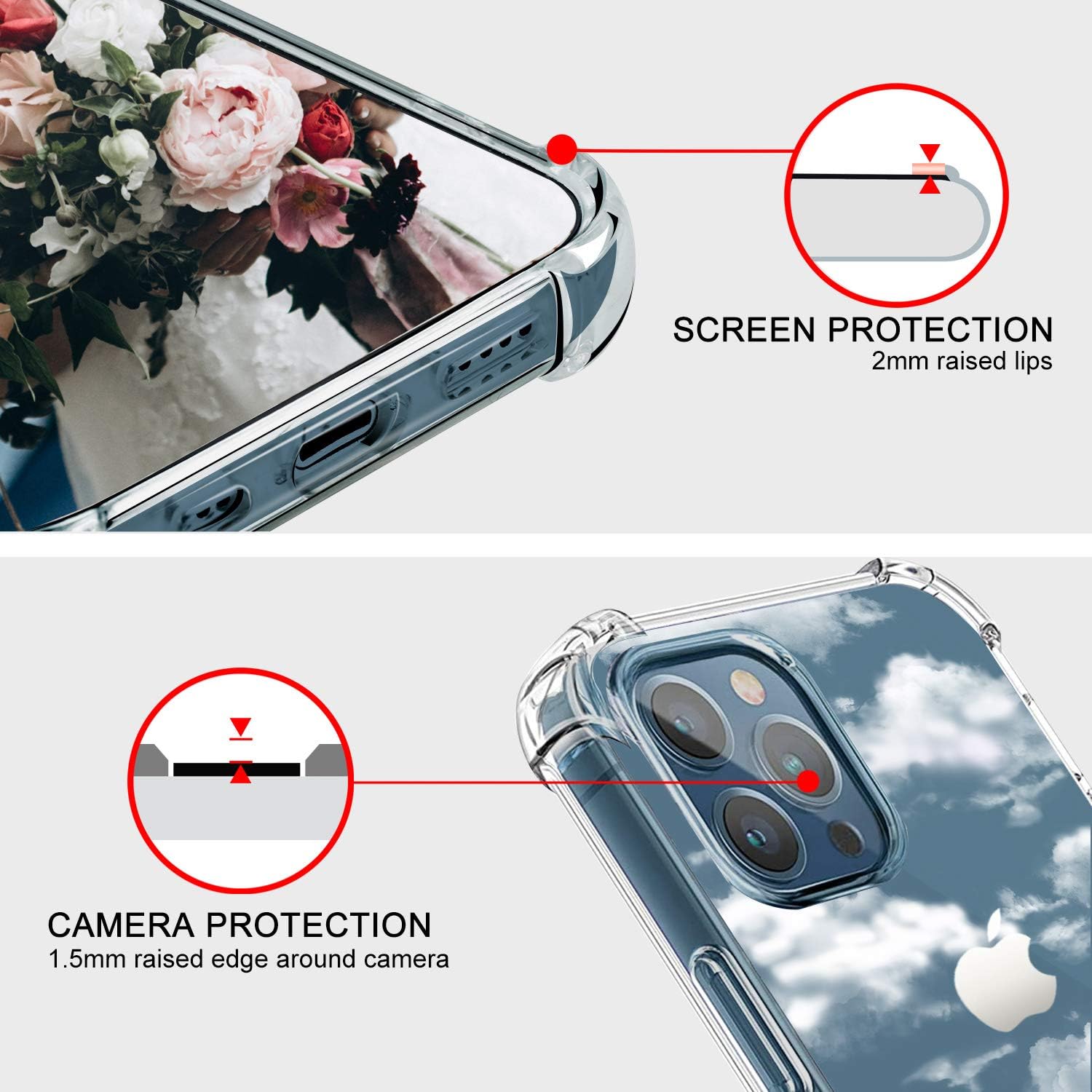 Hepix Compatible with Cloud iPhone 12 Case, Cloudy Sky Clear iPhone 12 Pro Case for Women Girl, Flexible Soft TPU Phone Cover with 4 Corners, Camera Protection iPhone 12/12 Pro 6.1" 2020, White Cloud