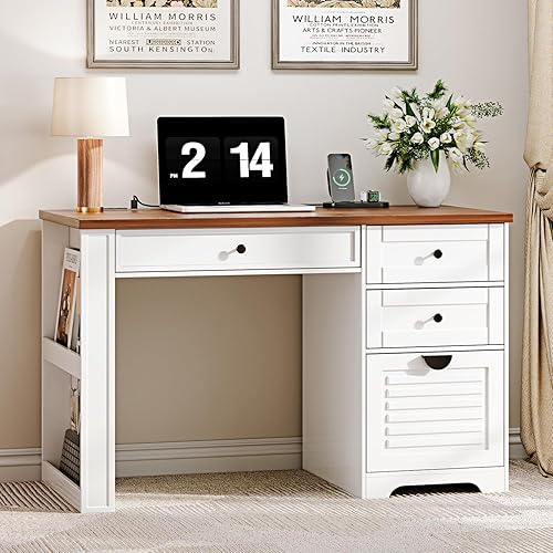 Miniatura 8 de Escritorios de oficina en casa de 47 pulgadas, escritorio ejecutivo, escritorio para computadora de granja con cajones y estación de carga, cajón de