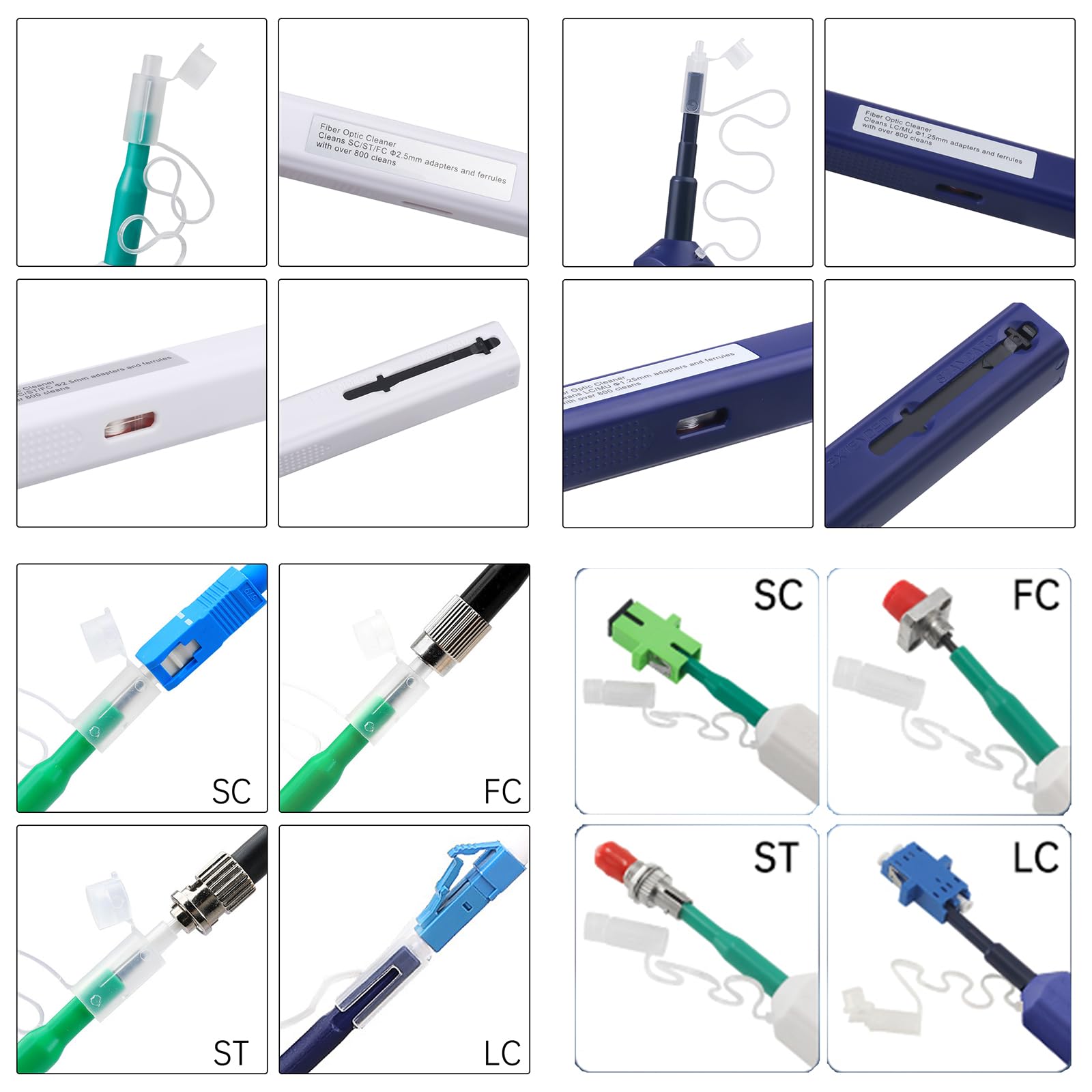Kit de solución de problemas de cable de fibra óptica: 1 localizador visual de fallos VFL de 50 mw 50 km y 2 bolígrafos limpiadores de fibra y 1 adaptador FC a LC y 1 acoplador LC, SC, ST,