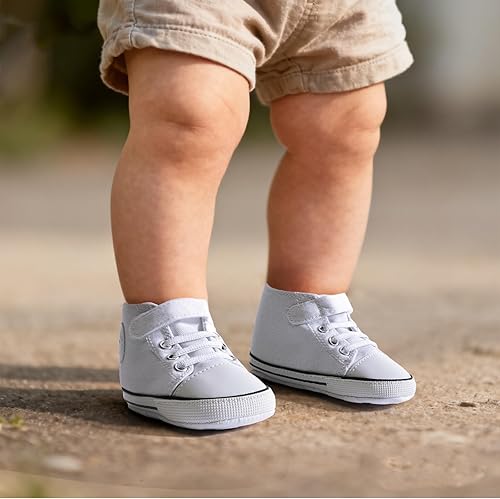 Miniatura 6 de BACSAC Zapatos altos de lona para bebés y niñas recién nacidos, zapatos deportivos para primeros pasos con gancho y bucle, transpirables, ligeros,