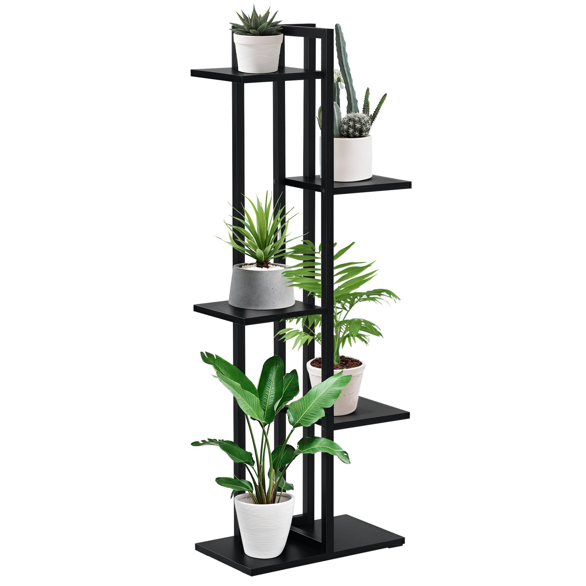 Outsunny Étagère à Fleurs en Acier 5 Niveaux, Intérieur et Extérieur, Support de Plantes, Étagère à Plantes pour Jardin, Balcon, Salon, Chambre, 40 x 22 x 113 cm, Noir