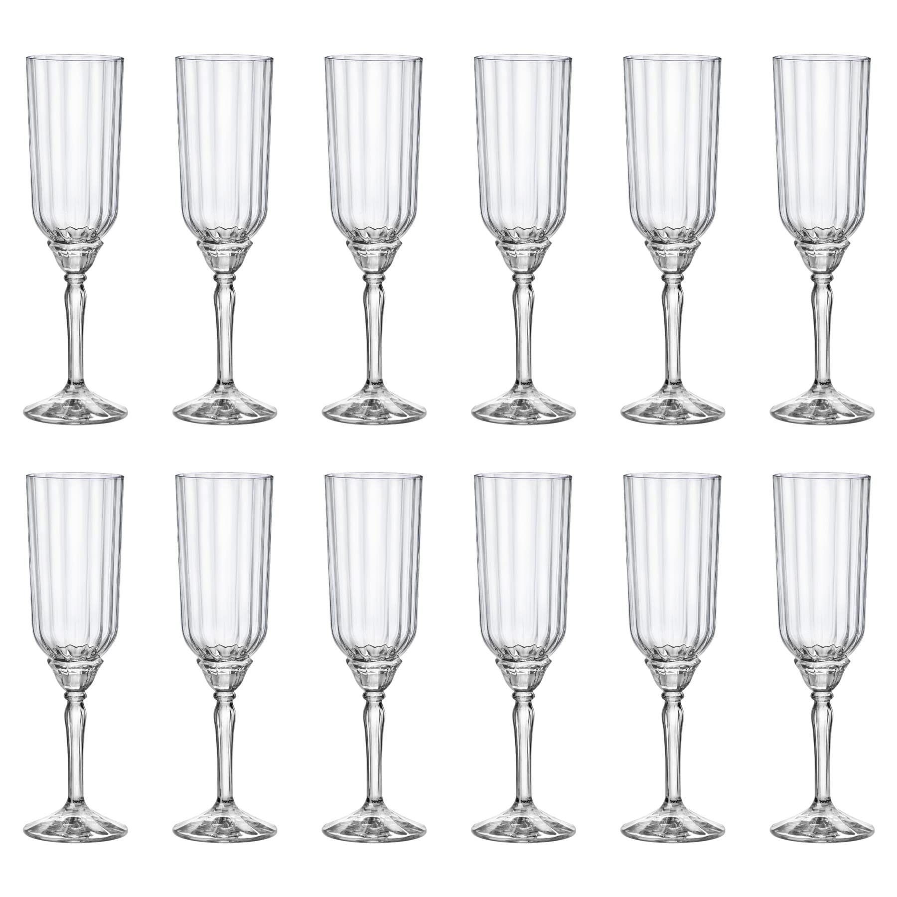 Bormioli Rocco Transparent 12X Clear Florian Champagne Flutes - Reusable Prosecco Wine Wedding Party Drinking Glasses Gift Set 210Ml