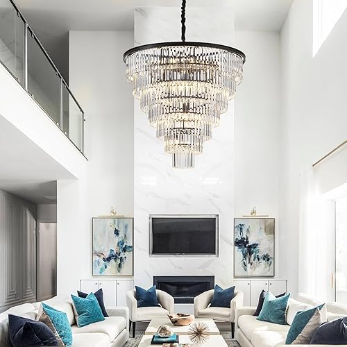 Miniatura 9 de brfaixla Candelabro de cristal negro de 7 niveles con 22 luces de lujo de 35.46 pulgadas, moderno y contemporáneo de cristal, iluminación de techo,
