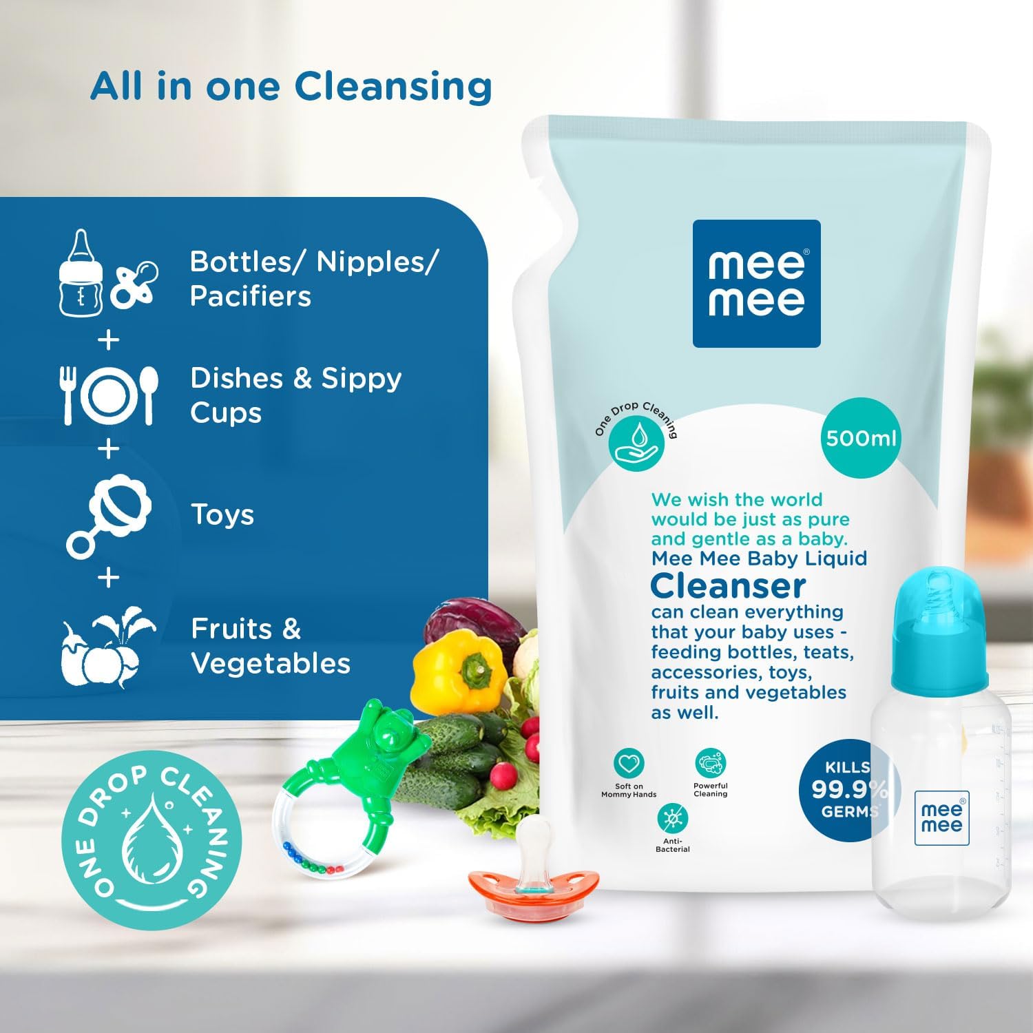 Mee Mee Baby Accessories & Vegetable Liquid Cleanser, 500 ml