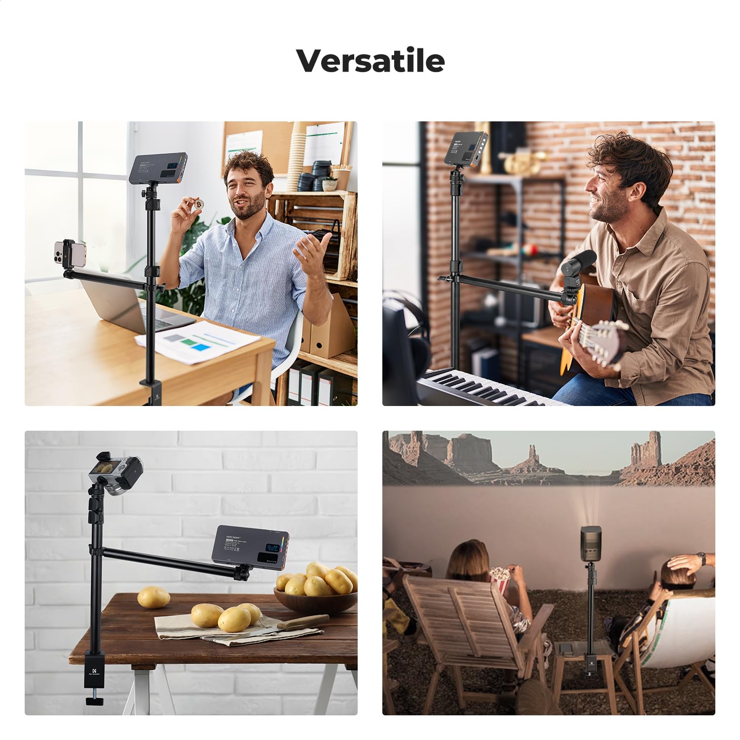 K&F CONCEPT Uchwyt stołowy do aparatu fotograficznego 14-40" z zaciskiem telefonicznym, głowica kulowa i śruba 1/4-3/8" i zacisk C i uchwyt na statyw na telefon komórkowy, regulowany aluminiowy statyw
