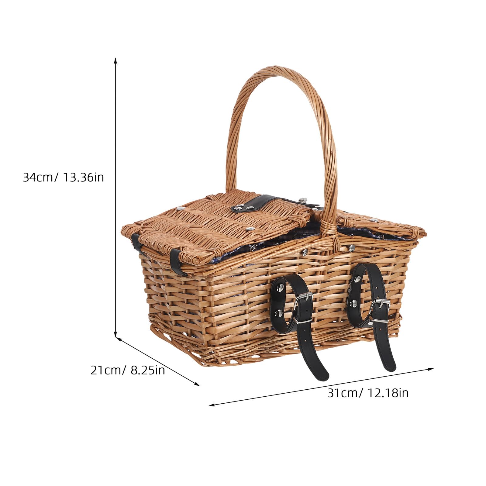 Housoutil Cestino da Picnic Intrecciato a Mano in Salice e Rattan con Doppio Coperchio e Manico Piccolo Cestino Portaoggetti e Alimenti per Picnic All’Aperto Feste in Giardino e Gite