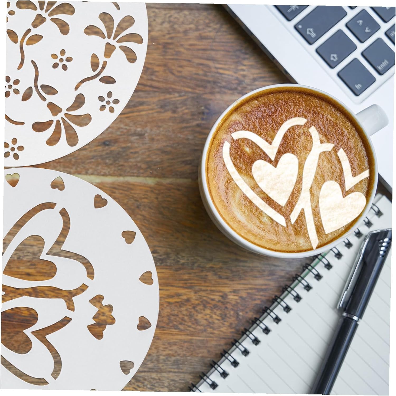 Toyvian 8pcs Hollow DIY Cake Stencils and Coffee Latte Art Molds for Baking and Dessert Decorating, Reusable Plastic Template Set for Home Kitchen