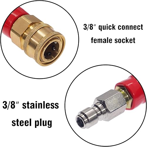 Miniatura 3 de Hourleey Manguera de lavado a presión de 50 pies con conexión rápida de 38 pulgadas, manguera de lavadora de alta resistencia de alambre de alta