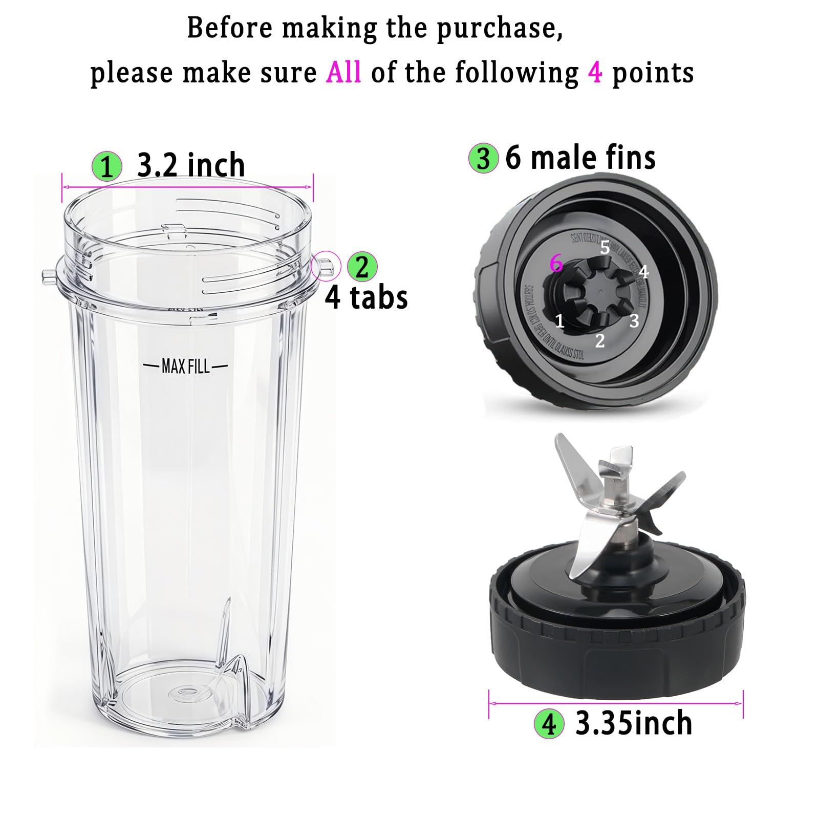 Części zamienne do Nutri Ninja, 6-płetwowy blender męski zestaw ostrzy i kubków do blendera BL660 BL770 BL780 BL740 itp. (6-pak)