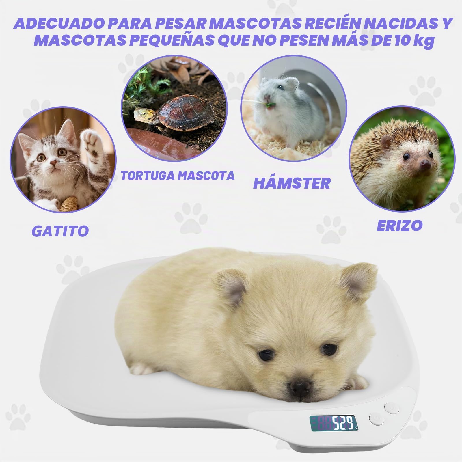 báscula digital para animales pequeños: báscula digital para mascotas de 15 kg (± 1 g), con pantalla LCD y 4 modos de pesaje (kg/oz/lb/ml)
