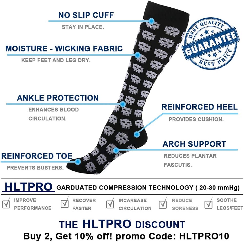 HLTPRO 20-30 mmHg Compression Socks Women & Men - Compression Stockings for Running, Nurse, Flight, Travel