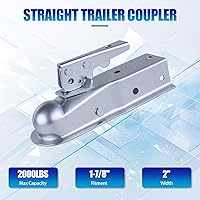 Vista 2 de Acoplador de lengüeta de remolque recto para bola de enganche de 1-7/8 pulgadas, ancho de canal de 2 pulgadas, capacidad de 2,000 libras, acoplador