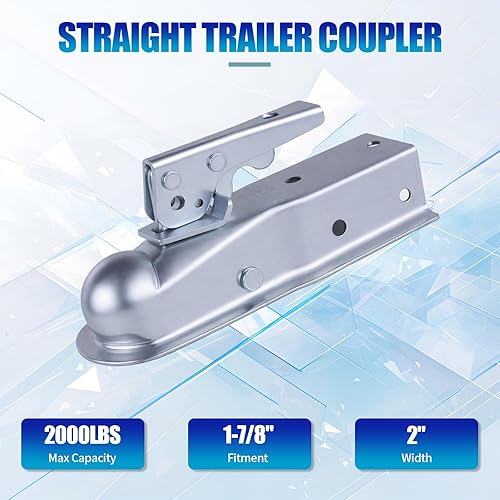 Miniatura 2 de Acoplador de lengüeta de remolque recto para bola de enganche de 1-7/8 pulgadas, ancho de canal de 2 pulgadas, capacidad de 2,000 libras, acoplador