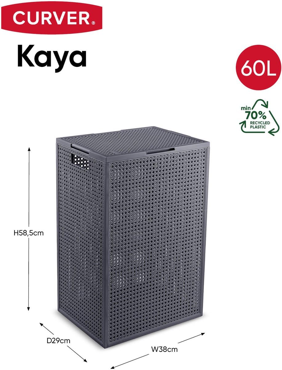 Curver Kaya Wäschekorb mit Deckel – 2er-Set – je 60 Liter – 38×29×58,5 cm – Anthrazit – Kunststoff – mit Belüftung
