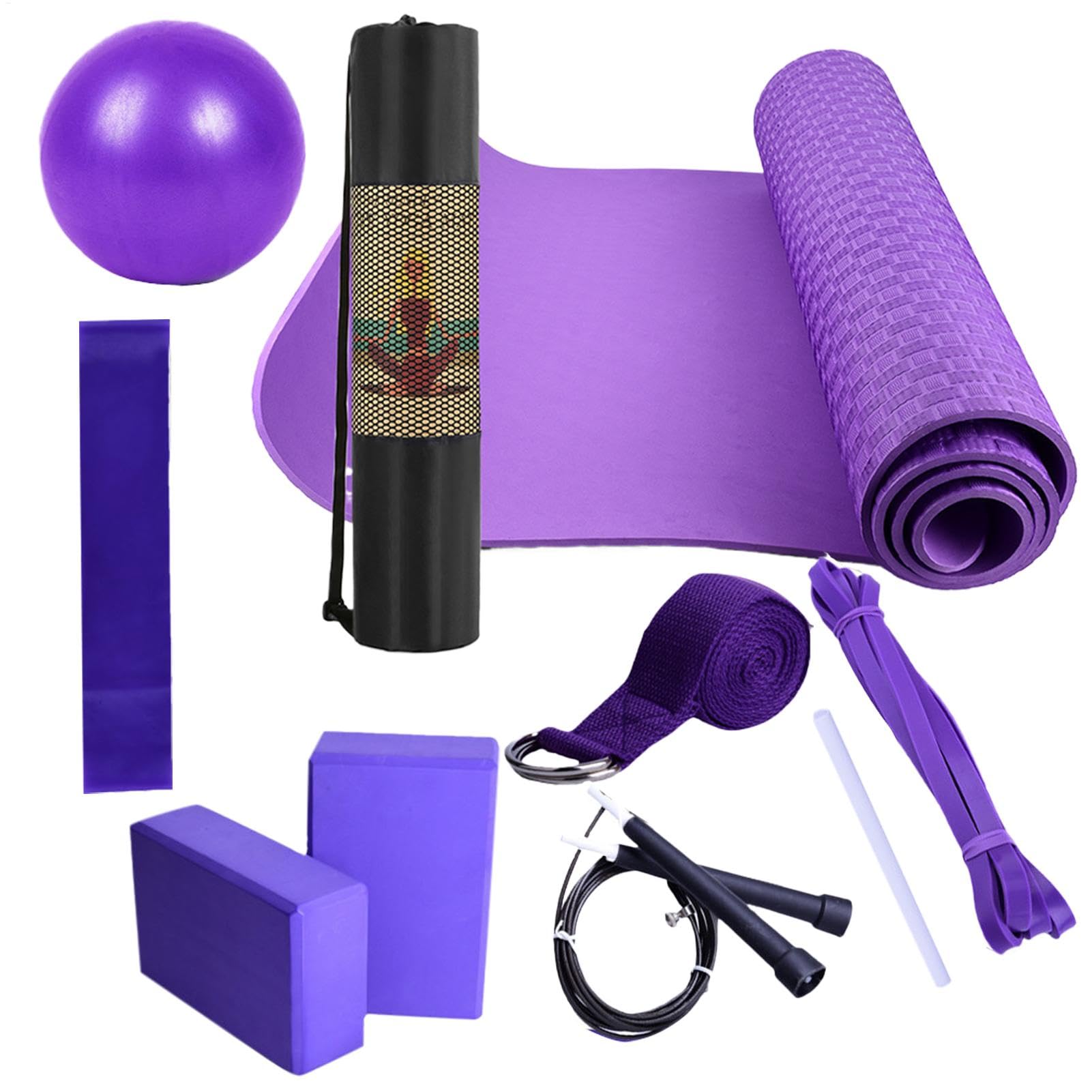 Yoga-Set, Fitness-Pad, Trainingsmatte mit Yoga-Blöcken, Fitnessgerät für Damen und Herren, inklusive Latex-Widerstandsbändern, Stretchband für Zuhause, Fitnessstudio, Training