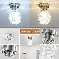 Vista 5 de Lámpara de techo semiempotrada de vidrio vintage plateada, paquete de 2 lámparas de techo de vidrio martillado, pequeña lámpara de techo para sala