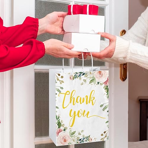 Miniatura 8 de 30 bolsas de regalo de agradecimiento con diseño floral, 8.66 x 7 x 3.14 pulgadas, bolsas de papel kraft de agradecimiento con asa para bodas,