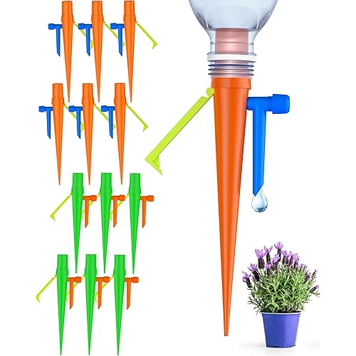 New Self Watering Spikes, Plant Watering Spikes with Slow Release Control Valve Switch, Automatic Watering System, Plant Watering Devices for Outdoor Plants & Garden, Vacation & Busy People(12 Pcs)