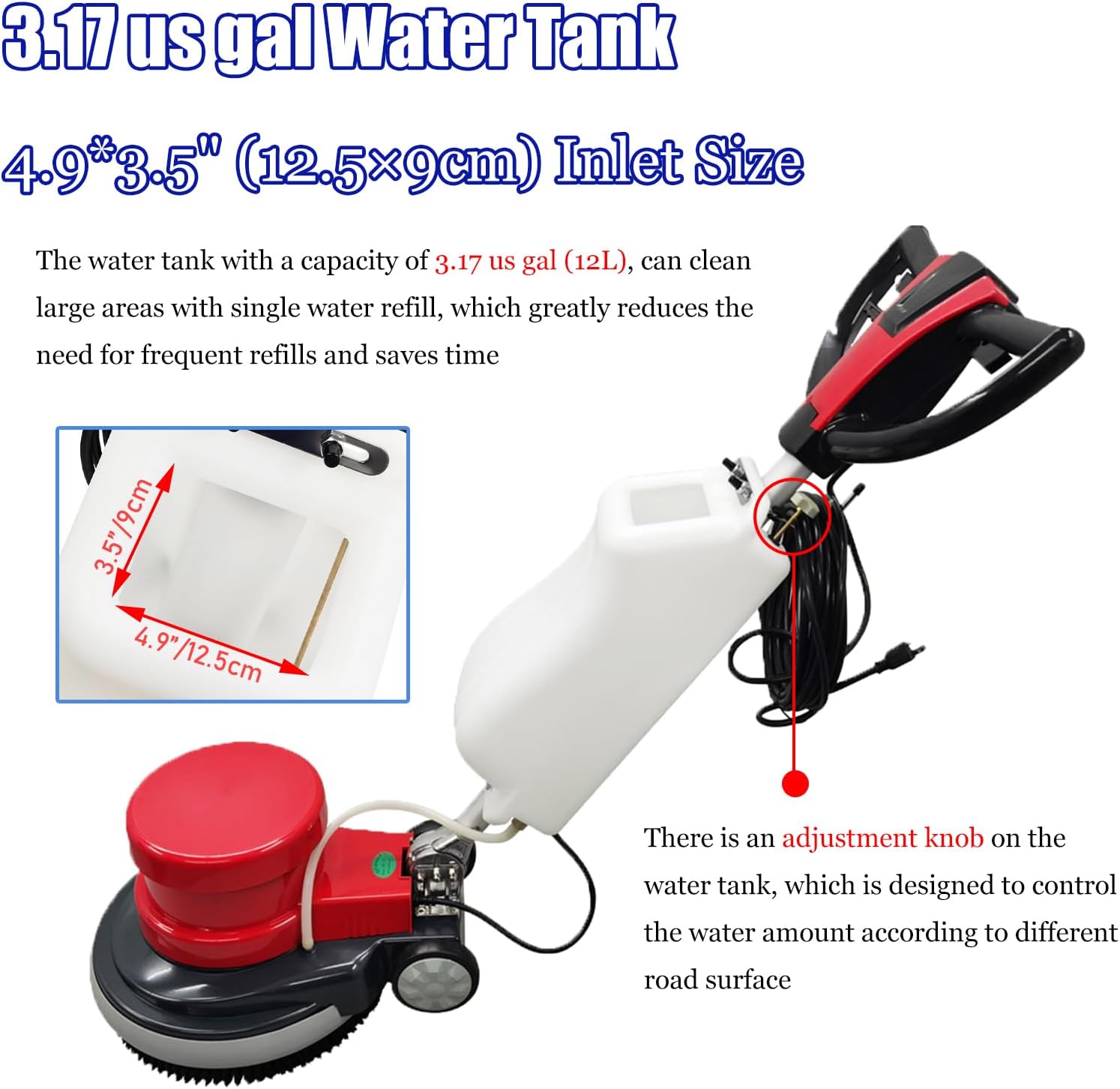 17" Floor Cleaner Polisher Commercial Floor Scrubber Buffer Commercial Floor Polishing Cleaning Machine Industrial Ground Scrubber Buffer with Two Brush Discs, 17"(43.2cm) Diameter, AC110V