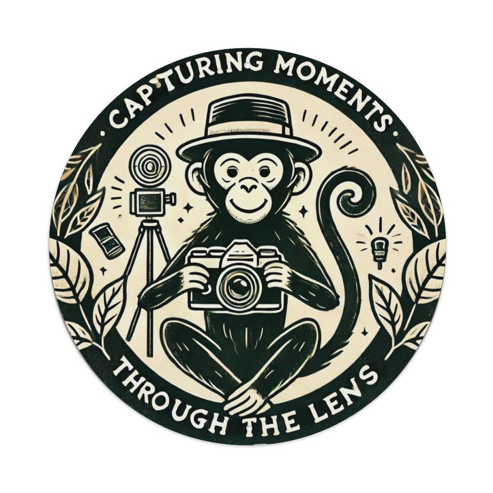 Monkey Holding Camera Vintage Style Tin Sign Metal Poster Vintage Metal Signs for Home Man Cave Bar Cafe Kitchen laundry room Wall Decorations 8x8 inches