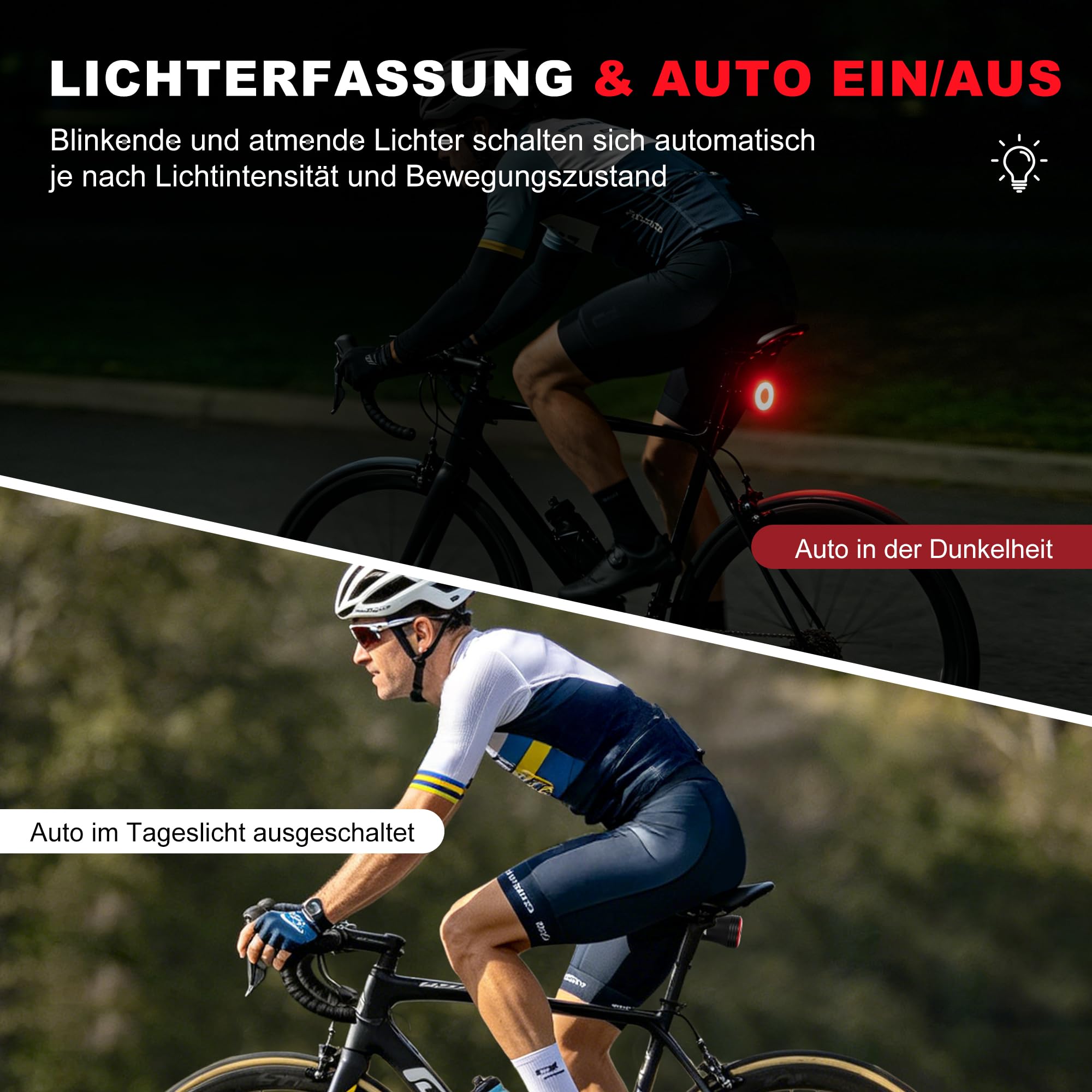 Fahrrad rücklicht,LED Fahrrad licht,USB-C Akku,Fahrradlicht hinten IPX6 wasserdicht für Rennrad,6 Beleuchtungsmodi,Geeignet für Rennräder,Mountainbikes und E-Bikes