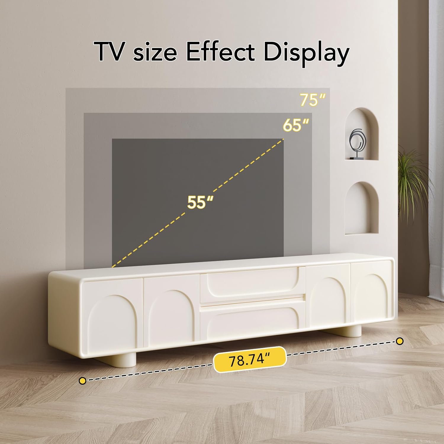 TV Stand for 55 60 65 inch Television, Entertainment Center with Cabinet Doors, Farmhouse TV Stand with Storage,Creamy White TV Console Cabinet for Living Room,Bedroom