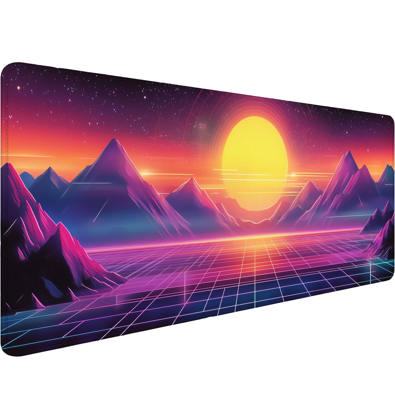 Arcade Horizon Gaming Mouse Pad 80s Neon Estetica Retro Sun Mountains Tappetino per mouse da gioco esteso con bordo cucito Base antiscivolo Grande Mouse Pad 80 x 30 cm Ufficio Home Decor per donne e