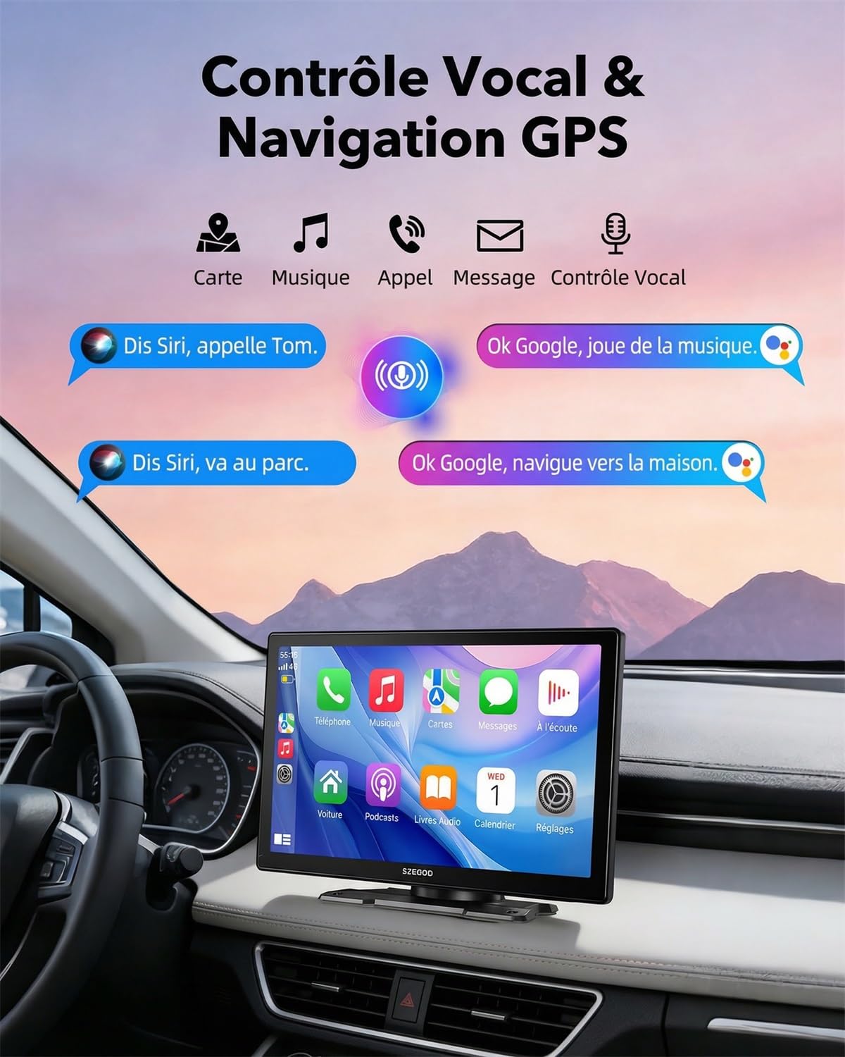 ESSGOO Écran CarPlay Voiture 9 Pouces avec Caméra de Recul Prend en Charge A-pple CarPlay & Android Auto,GPS,FM, Mirror Link, Appels Mains Libres Bluetooth, Siri et Google Assistant