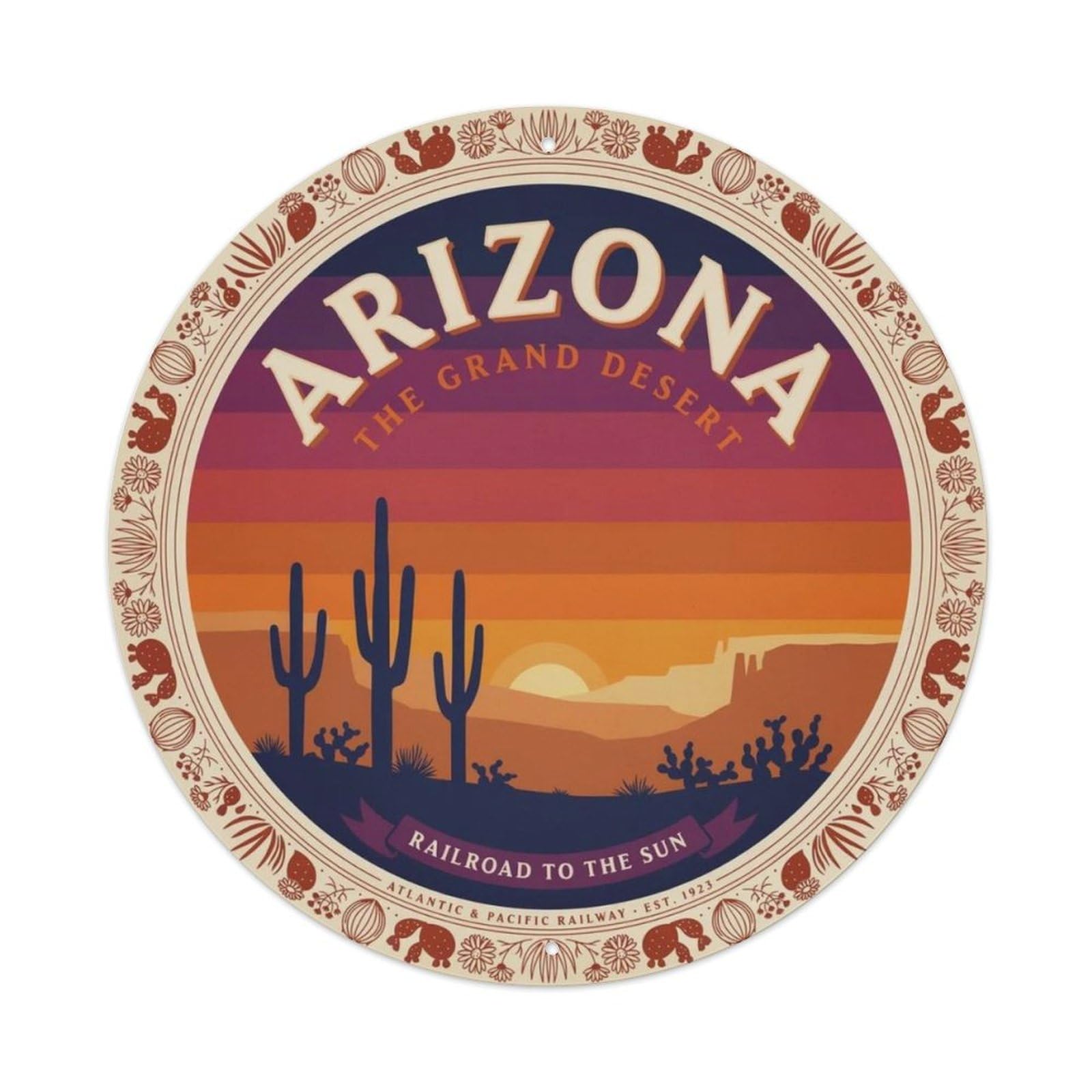 Vintage Desert Cactus Sunset Metal Tin Sign Plaque