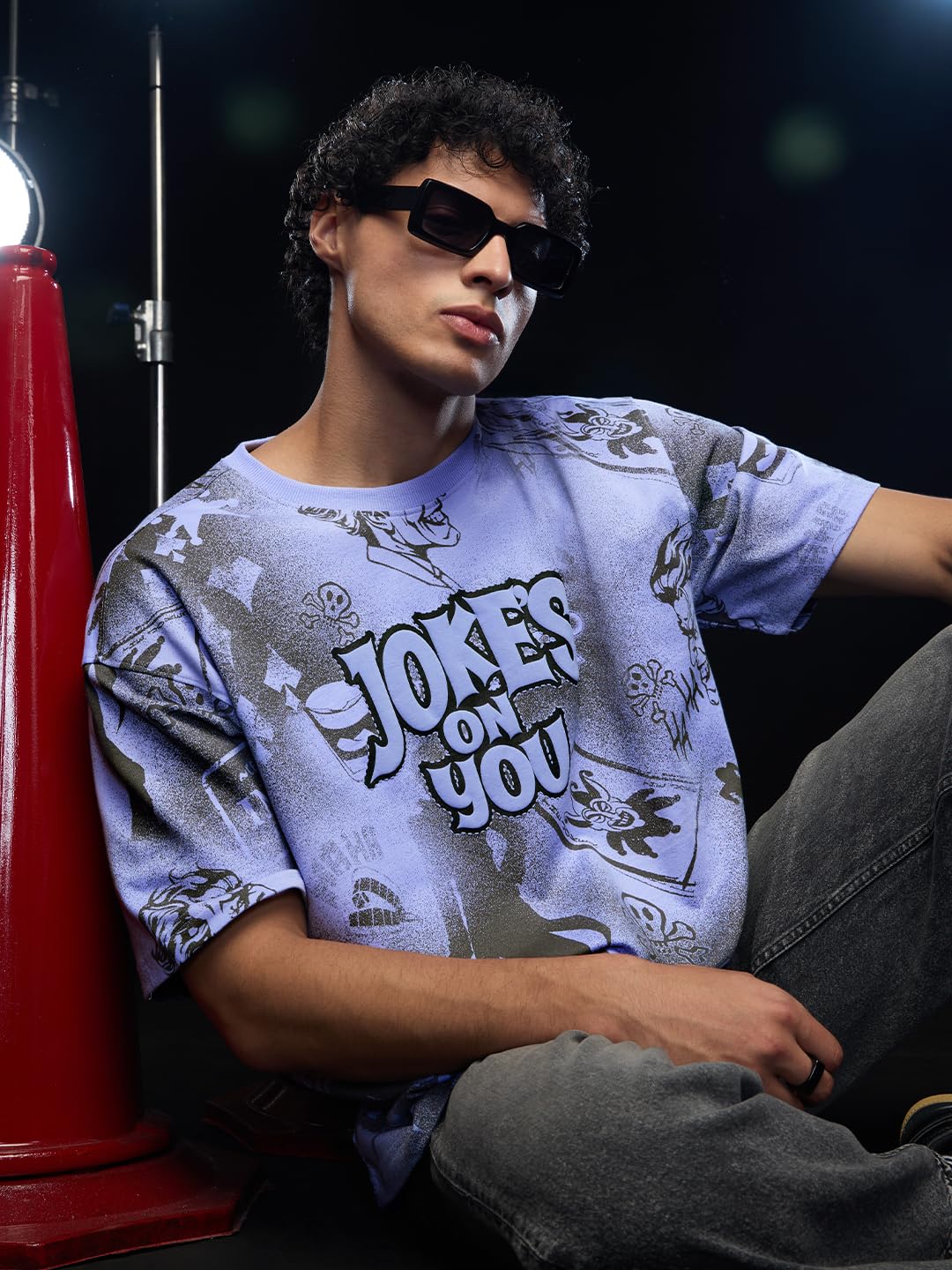 The Souled Store Joker Jokes On You Herren und Jungen Kurzarm Rundhals Blau Grafik Gedruckt Baumwolle Oversized T-Shirts