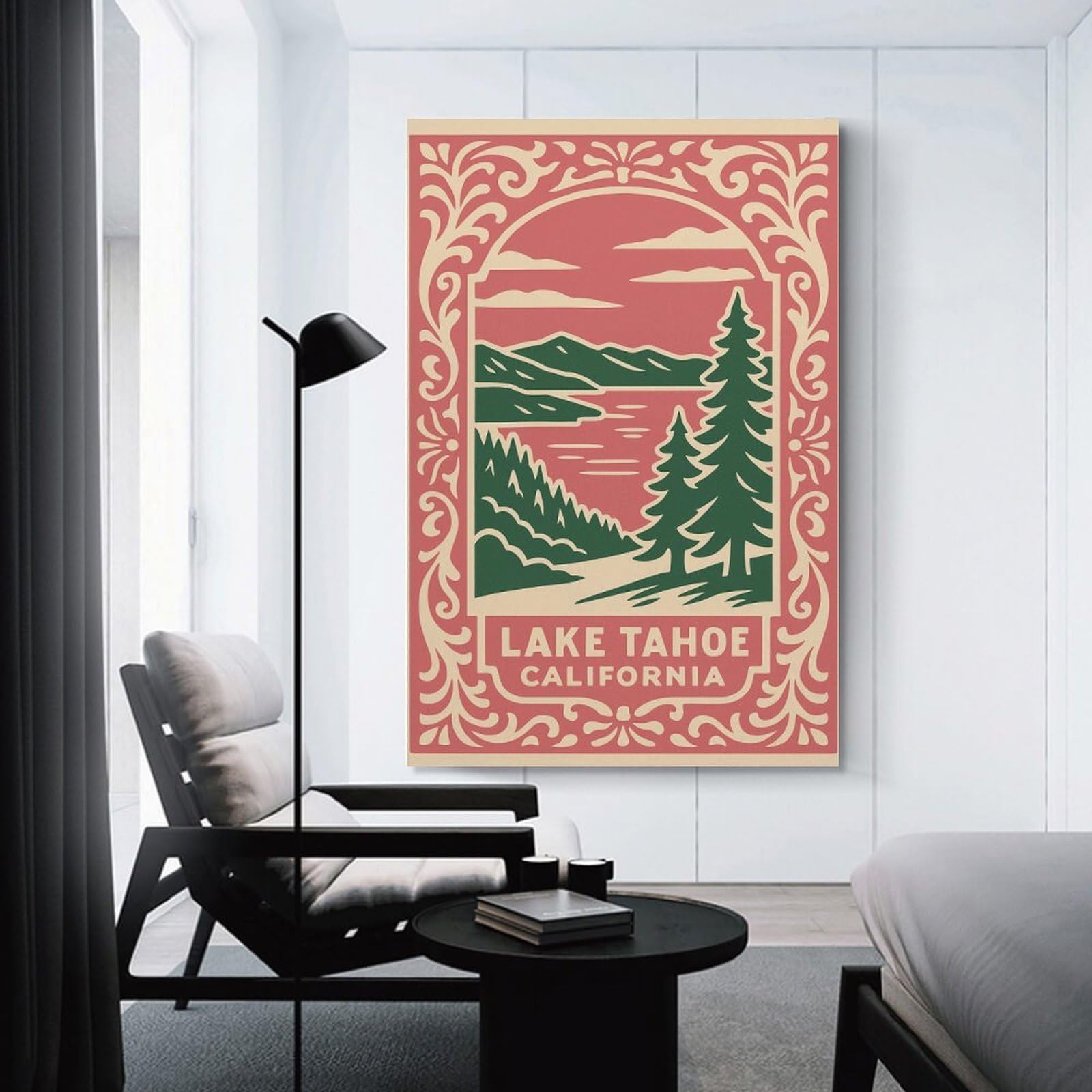 Junmoney Canvas Wall Decor Lake Tahoe California Vintage, 20x30inch(50x75cm), for Gallery Wall Layouts in Home Or Office, Home Wall Art for Statement Displays