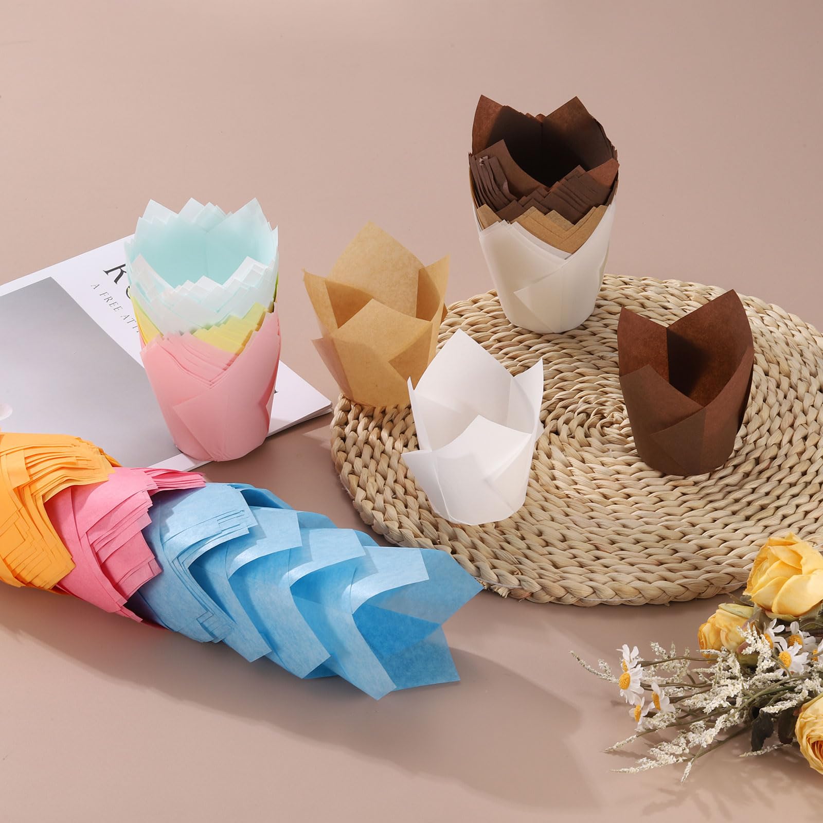 QUARKZMAN 150 Stück Tulpen Backförmchen Cupcake Muffins Liner Papier Fettbeständige Wrapper für Hochzeit Geburtstagsfeiern Weihnachten (3,1 x 2, Rot