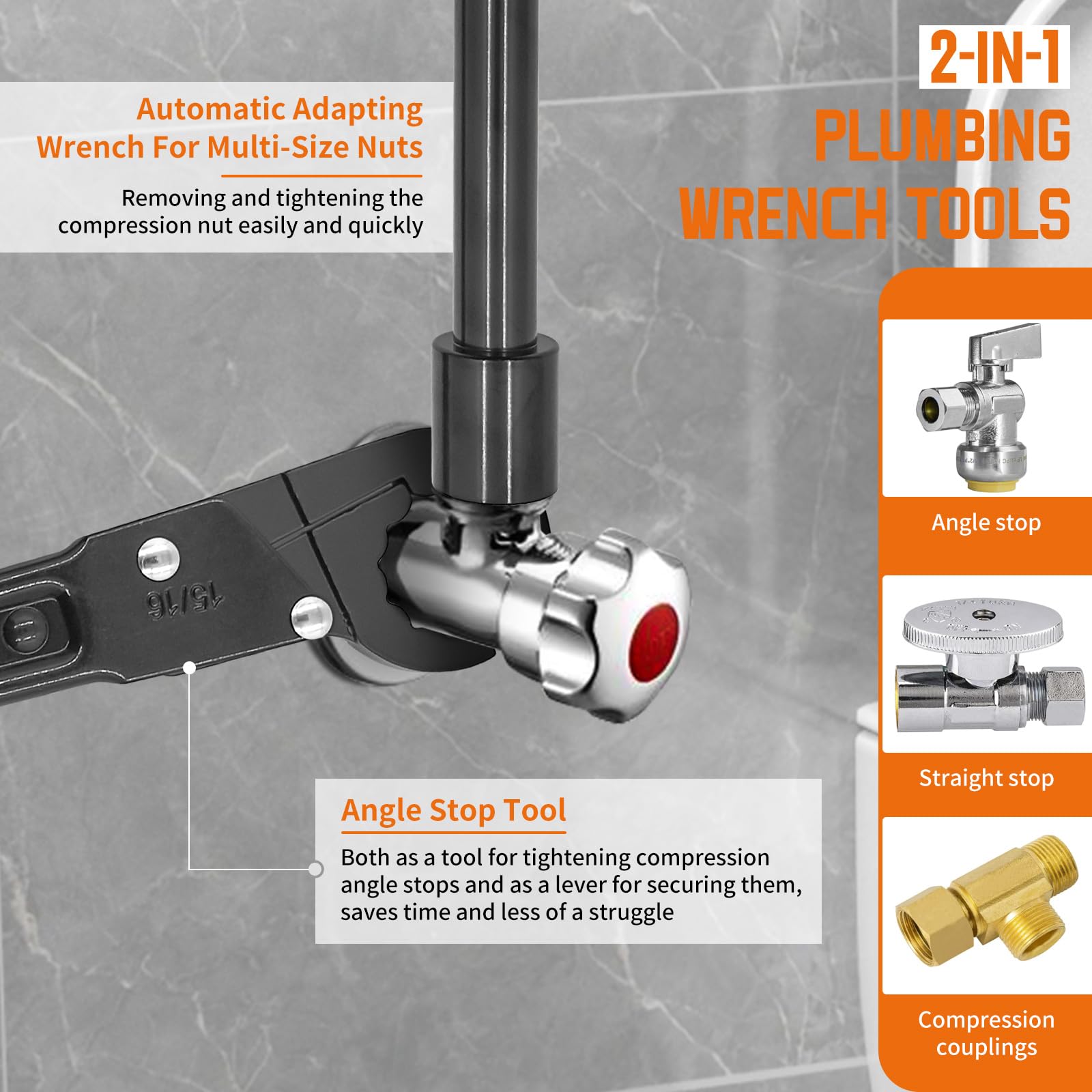 Plumbing Angle Stop Wrench Set - Double Ended Pipe Wrench For 3/8 & 1/2 Inch Compression Fittings