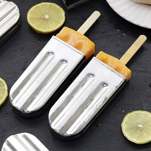 Miniatura 6 de Moldes de paletas de metal, 6 moldes de paletas de hielo de acero inoxidable de cabeza redonda con soporte, fácil de desmoldar, reutilizables con
