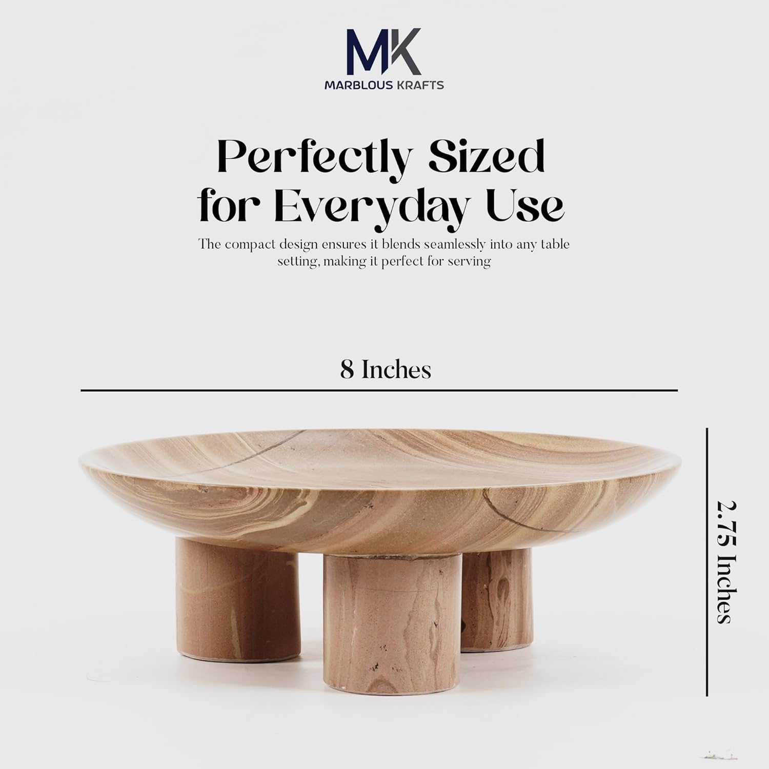 Marble Natural Brown Decorative Tray 8' Inch Vanity Tray for Perfume and Jewelry Storage, Stylish Bathroom Countertop and Kitchen Decor