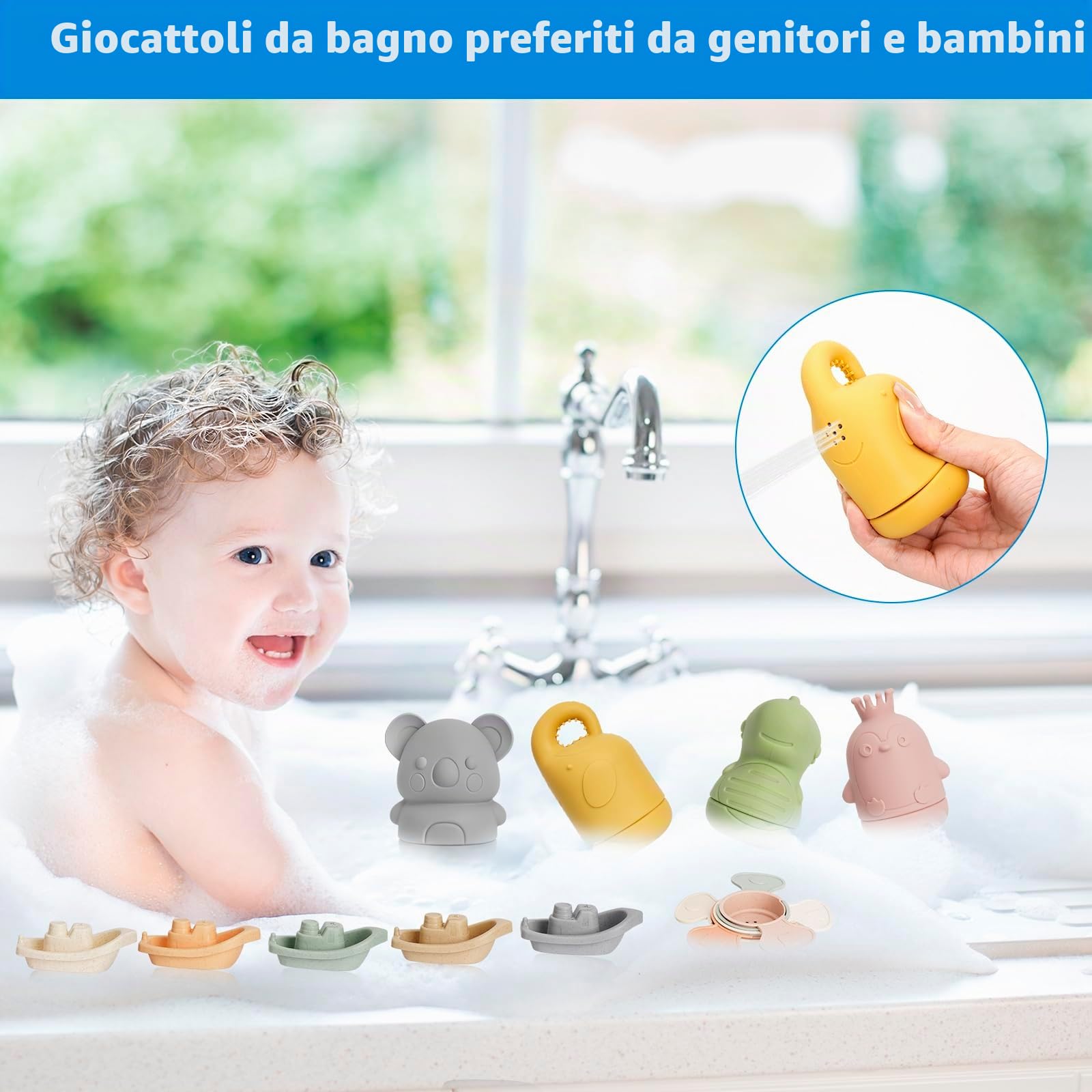 Giochi Bagnetto Neonato Antimuffa, Giocattoli Vasca Da Bagno Silicone | Giochi Vasca da Bagno Bambini, Giochi Bagnetto Neonato, Giocattoli da Bagno Bambini 3 Anni Compleanno Battesimale Regalo