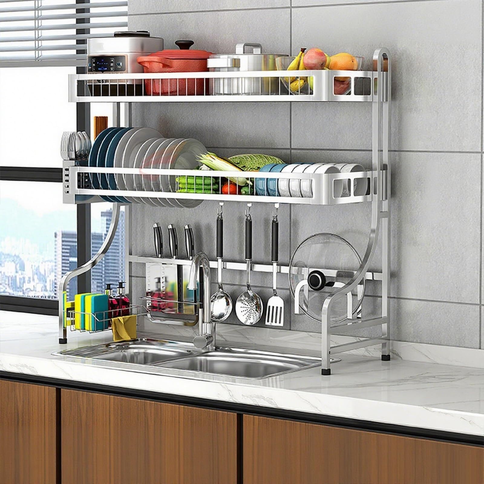 BLEKWETAAT Over Sink Dish Drainer Drying Rack 1/2 Tier Stainless dish rack