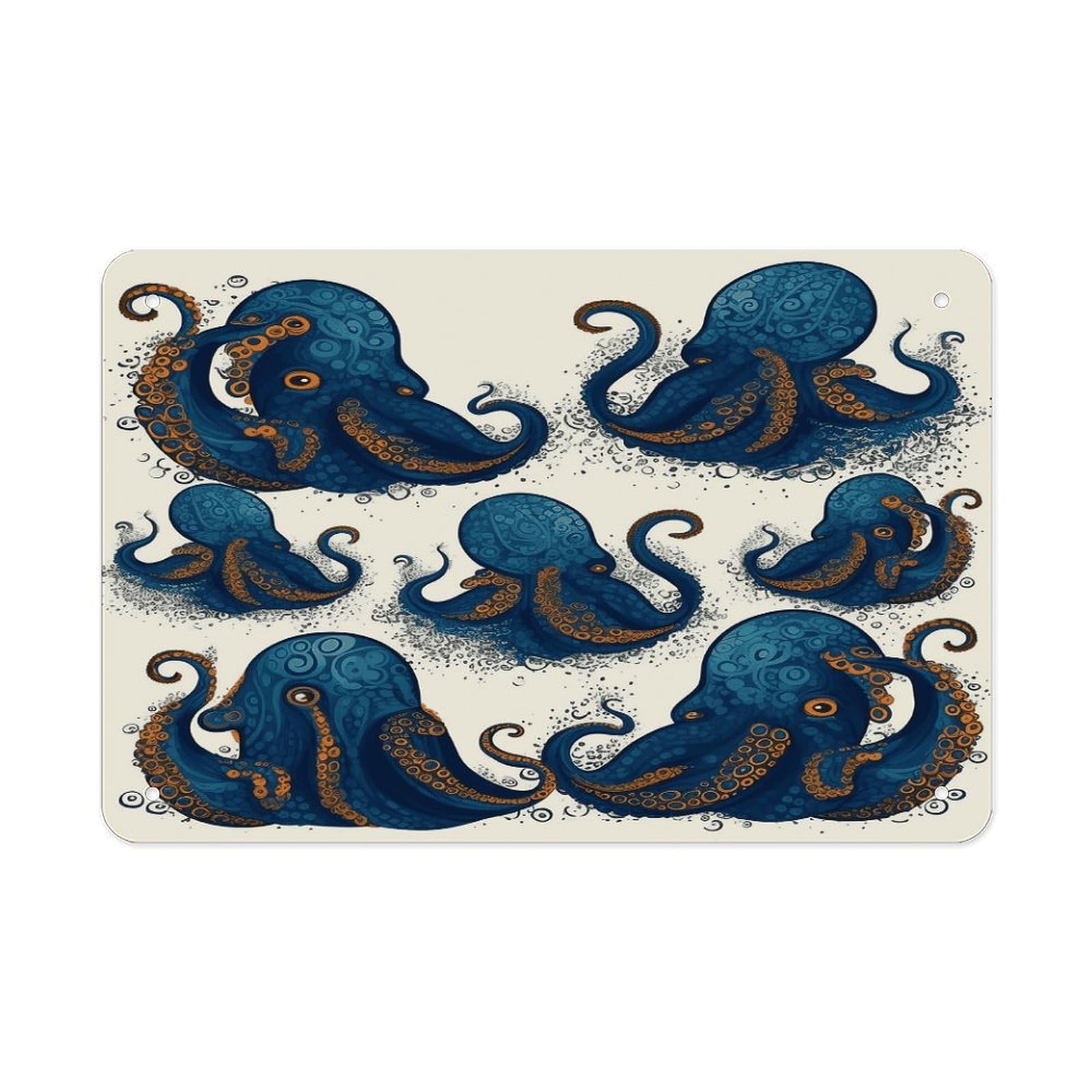 LDGSUPH Tentacles Octopus Metal Tin Sign Wall Art Prints Folded Edge Iron Sheet Painting with Holes for Wall Prints Decorative Picture Metal Signboard Decor Painting Wall Decor