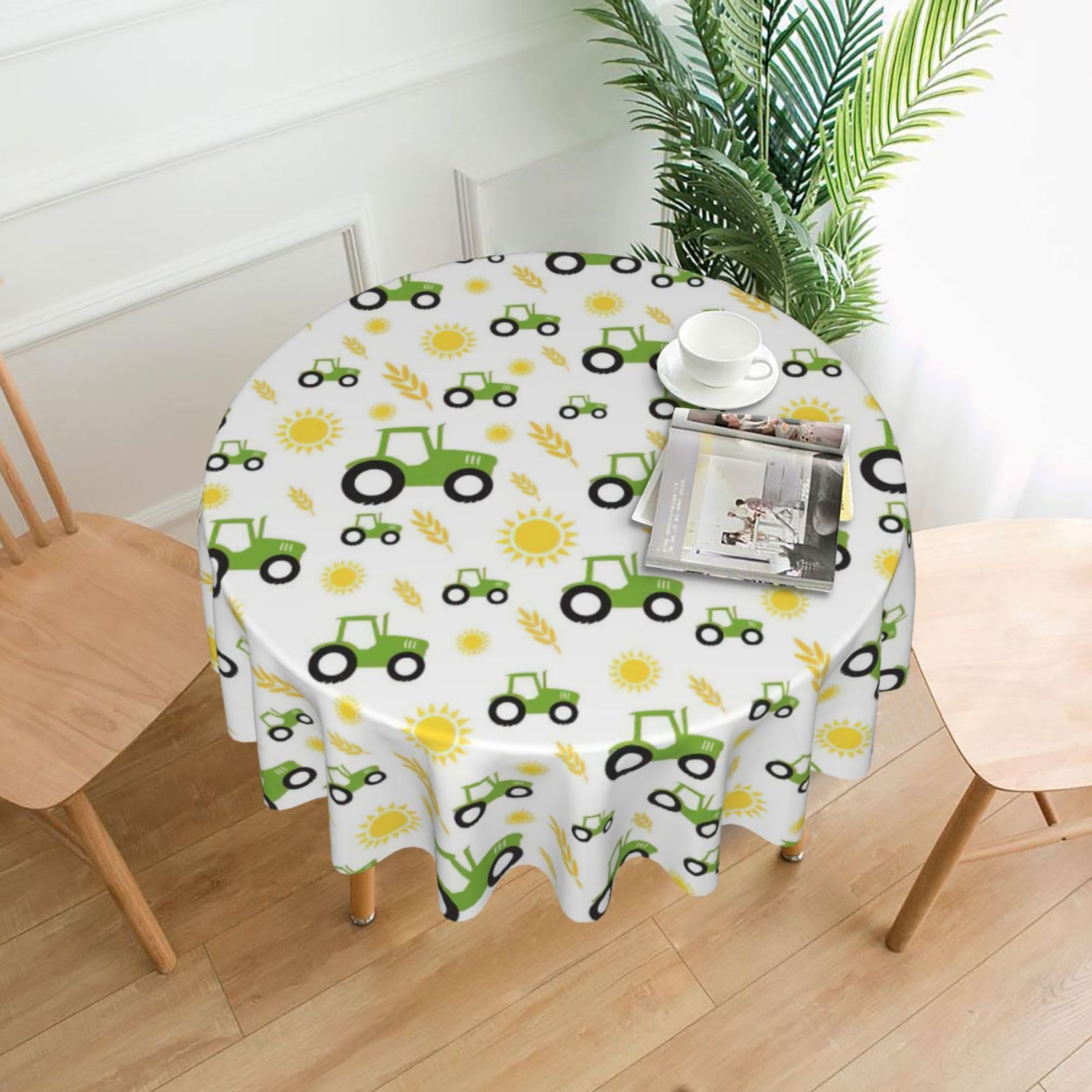 OKFSTY tractor farming Print Round Tablecloth 60in for Wedding Elegant Polyester Cover for Party Reception Festive Dinner