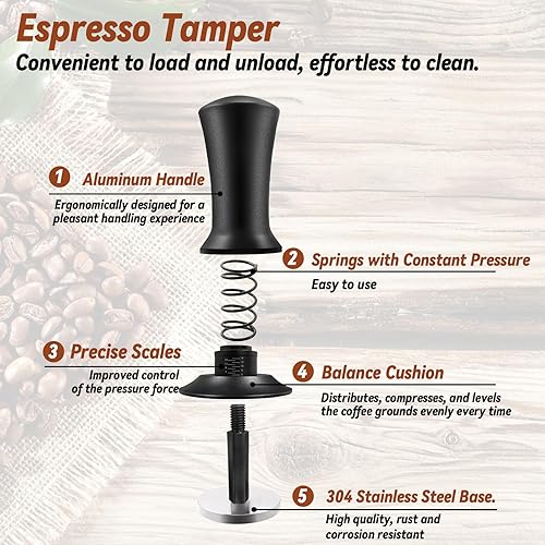 Miniatura 4 de Tamper para café espresso 51mm con herramienta WDT calibrado con resorte, prensa de café con alfombrilla de silicona, tamper de acero inoxidable