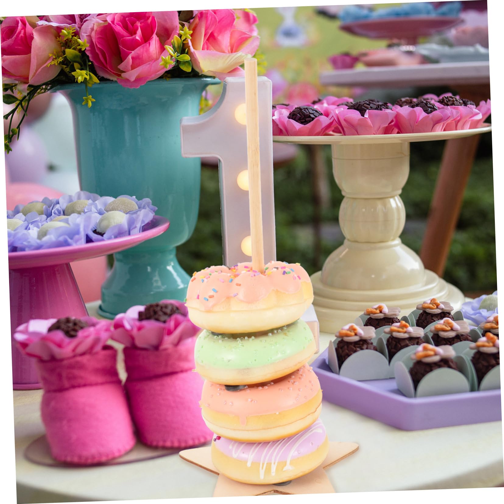 SOLUSTRE 12piezas Soporte De Donuts De Madera Para Fiesta Para Decoración De Mesa Dulce Para Bodas Cumpleaños y Eventos Especiales
