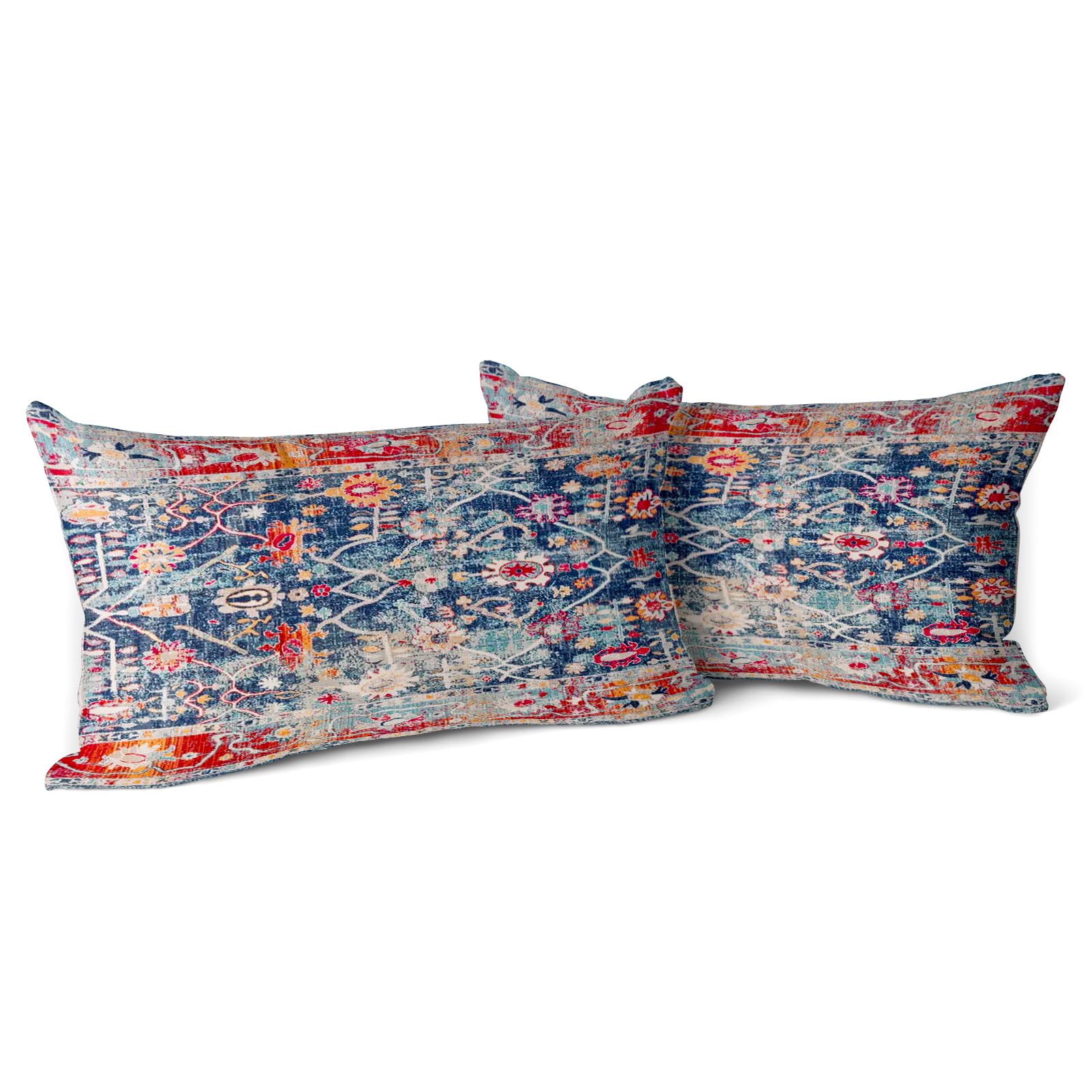 Estilo Rústico Juego De 2 Fundas De Almohada Bohemias Vintage - Estilo Alfombra Persa En Lino Y Algodón 20x12 Pulgadas Decoración Hogar Rústica