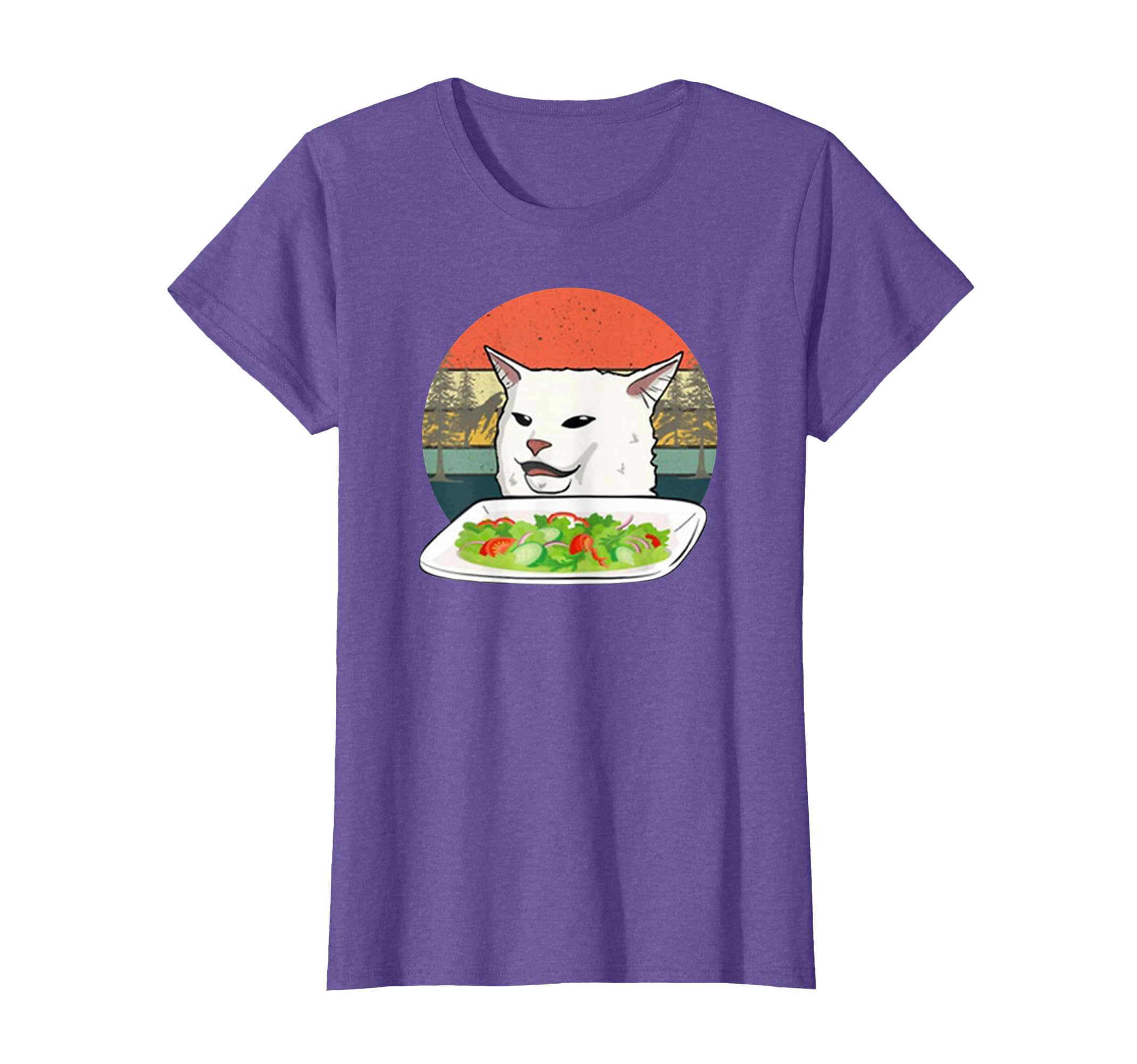Angry women yelling at confused cat at dinner table meme T-Shirt