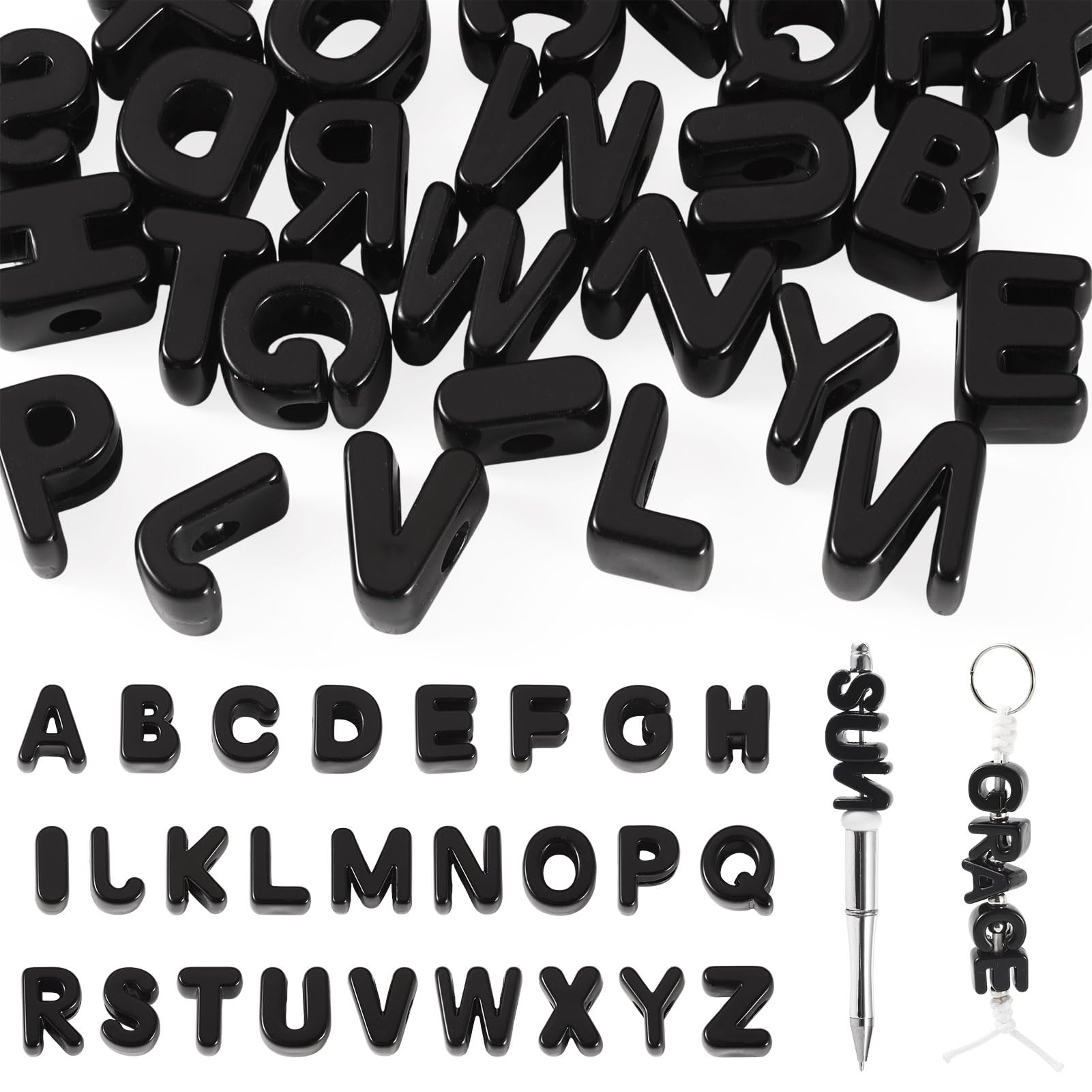 Cheriswelry 26Pcs Black A-Z Alphabet Acrylic Beads 3D Acrylic Alphabet Letters European Beads Large Hole Spacer Bead for DIY Keychains Beadable Pen Jewelry โ image 1